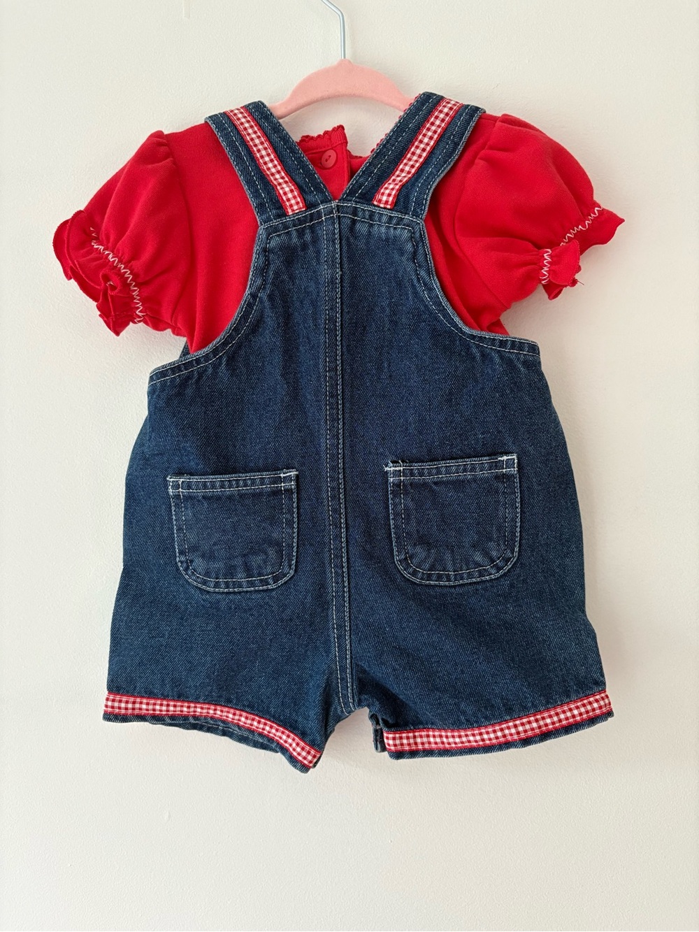 Vintage Baby Overall Set-Nanna’s Pet Red T-shirt, Embroidered Overall+Hat Set - Picture 3 of 8